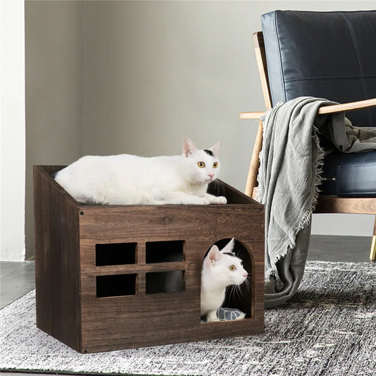 Durable Wooden Cave Bed Furniture  Lounge House For Cats - Bark & Meow Emporium