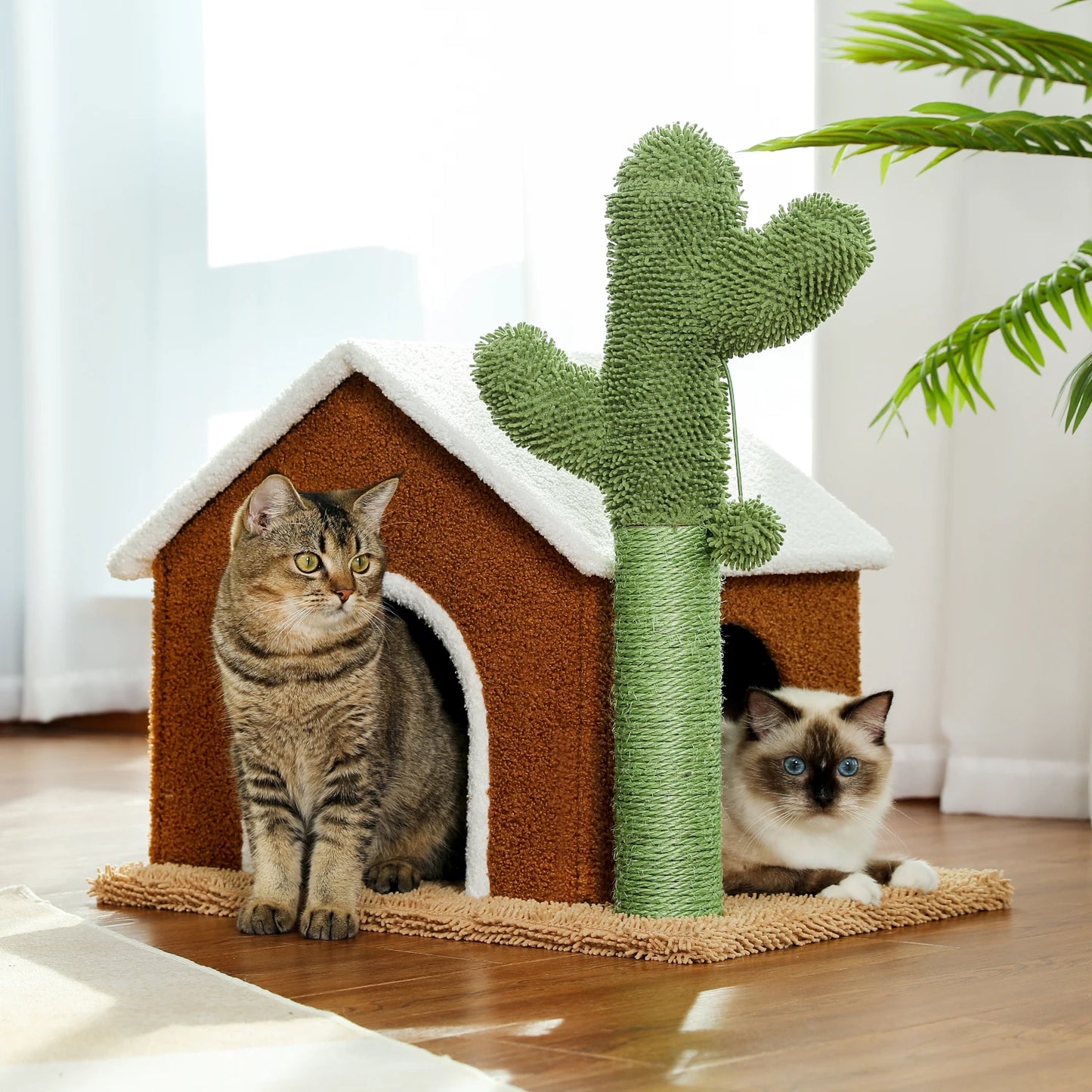 Cactus Cat Tree Houses Hummock Fully Wrapped Scratching Post Wood Climbing Tower - Bark & Meow Emporium