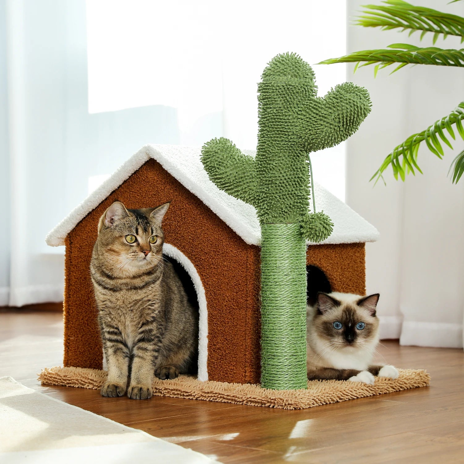 Cactus Cat Tree Houses Hummock Fully Wrapped Scratching Post Wood Climbing Tower - Bark & Meow Emporium