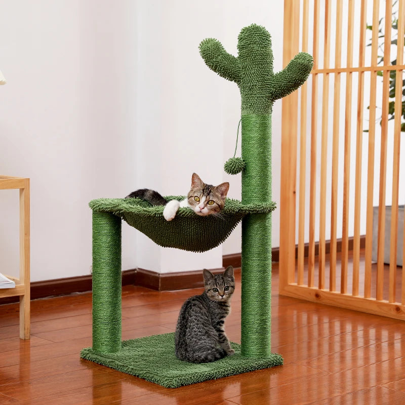 Cactus Cat Tree Houses Hummock Fully Wrapped Scratching Post Wood Climbing Tower - Bark & Meow Emporium