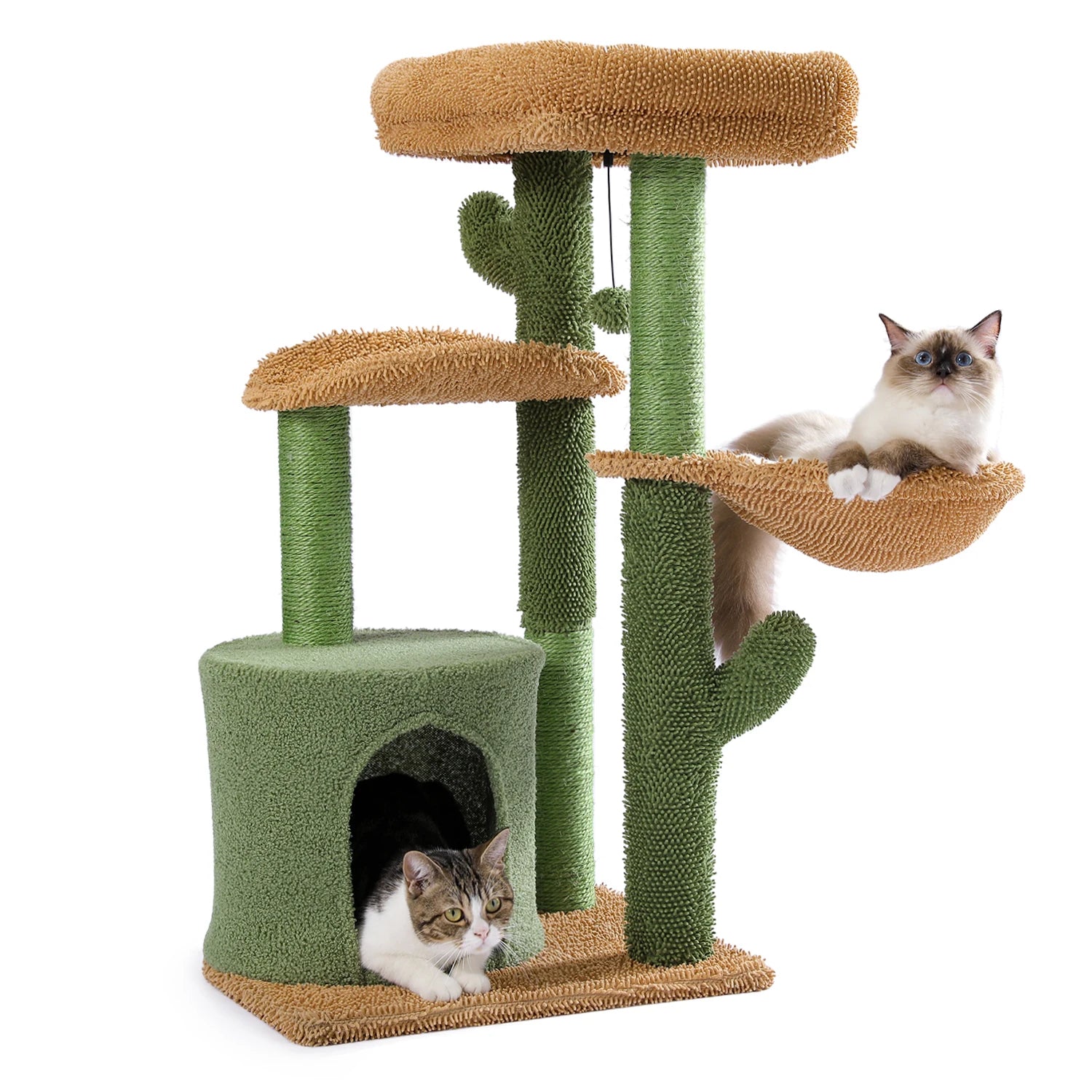 Cactus Cat Tree Houses Hummock Fully Wrapped Scratching Post Wood Climbing Tower - Bark & Meow Emporium