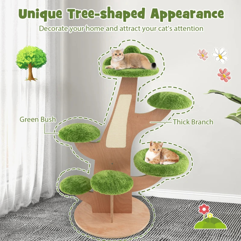 Sturdy Solid Construction  8 Tier Cat Tower  Pine Shape  Tree for Indoor with Sisal Scratching Board - Bark & Meow Emporium