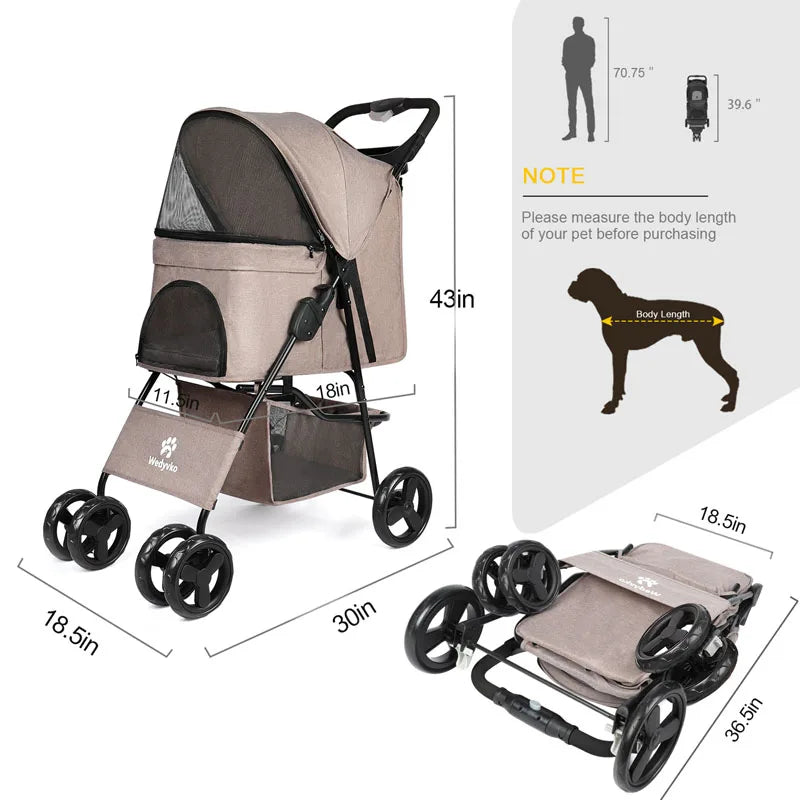 Pet Stroller with Double Layer Lightweight