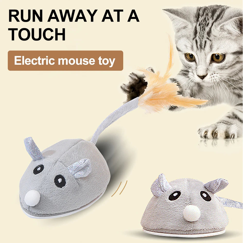 Cat Toys Automatic Interactive Plush Mouse Kitten Teaser Feather Toy - Bark & Meow Emporium