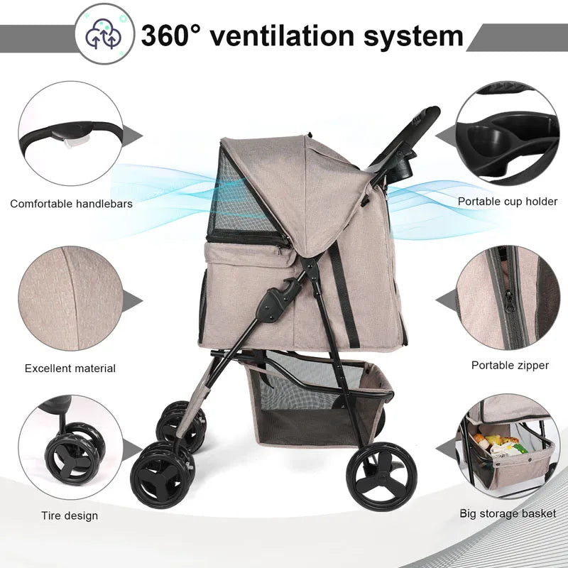 Pet Stroller with Double Layer Lightweight