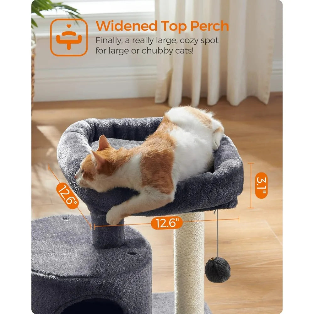 Cat Tree, Cat Tower with Sisal-Covered Scratching Post, Cat Condo with Padded Perch, for Small Spaces, Kittens, Smoky Gray - Bark & Meow Emporium