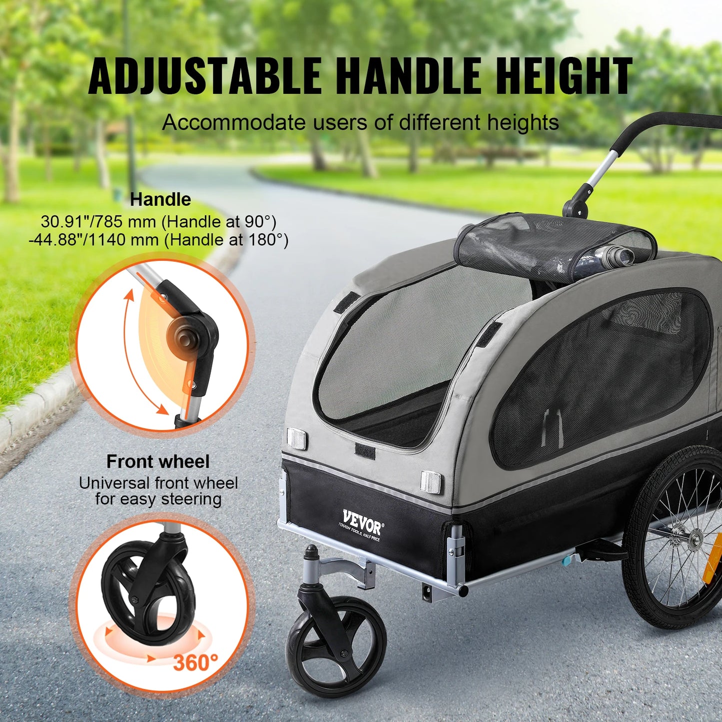 Pet Stroller Cart  Bike Trailer with Wheels Reflectors Easy Folding Cart