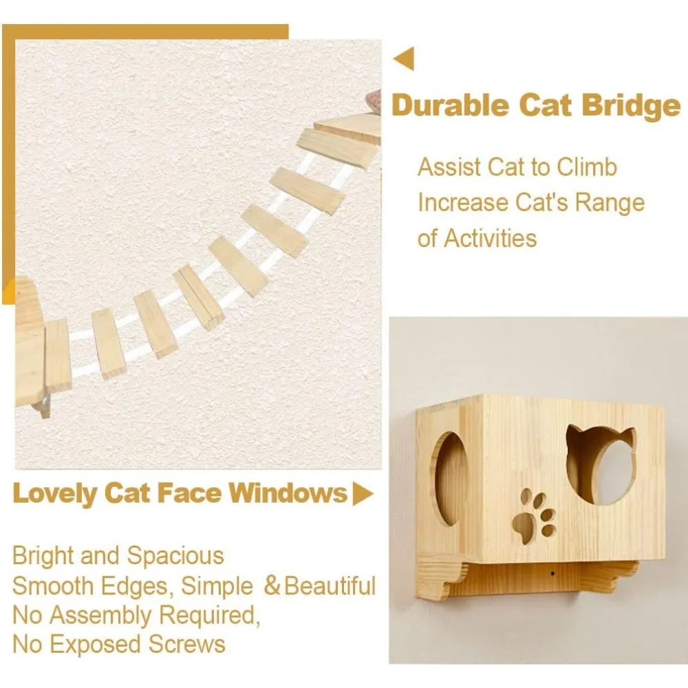 Wall Mounted  Steps Ladder Bed Activity Tree Cat Climbing Structure - Bark & Meow Emporium