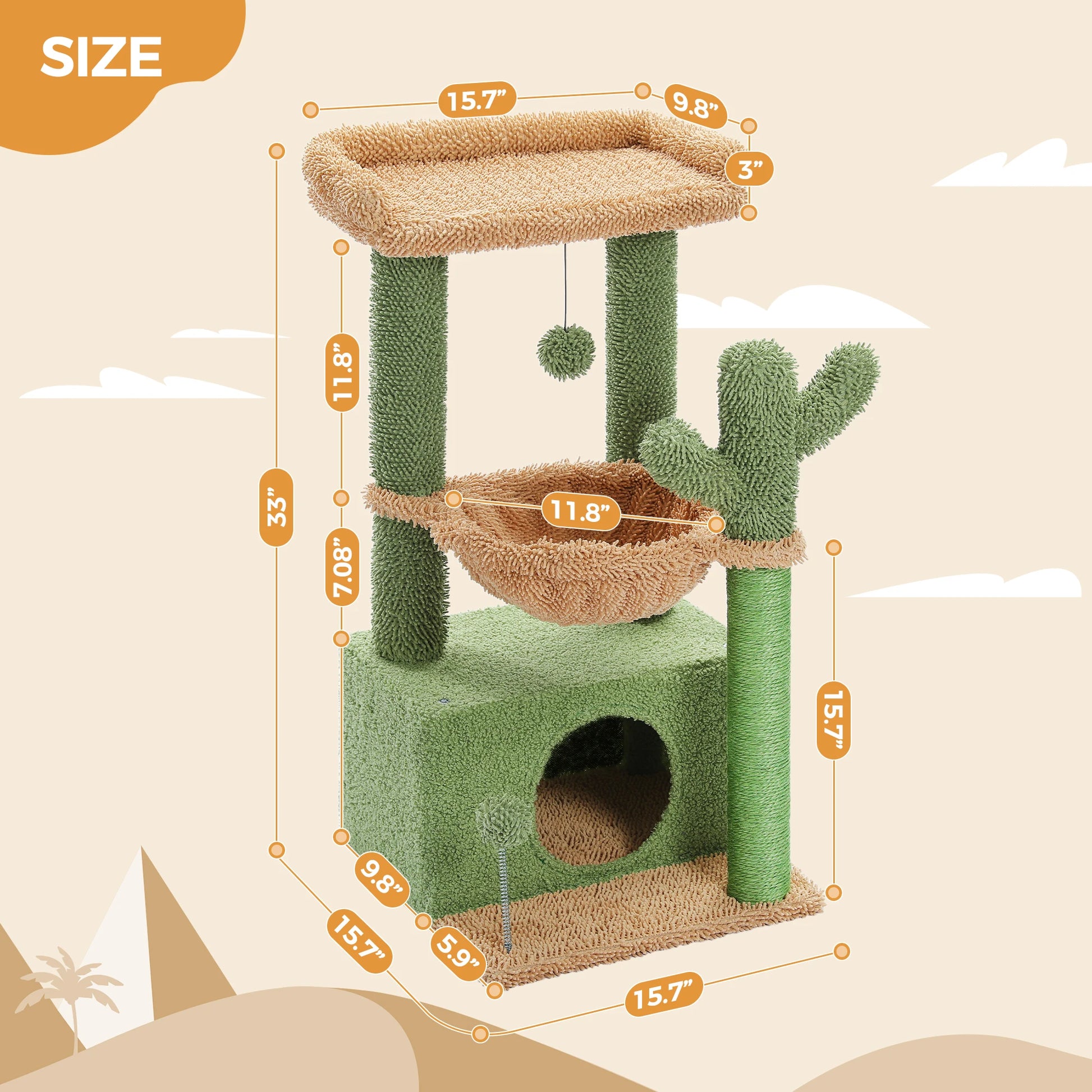 Cactus Cat Tree for Indoor with Scratching Posts & Pad - Bark & Meow Emporium