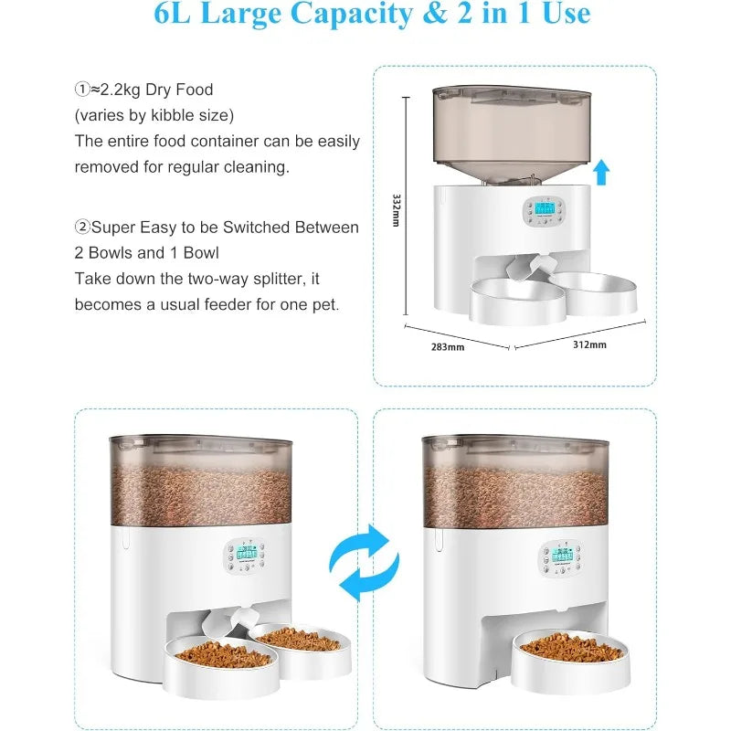 Honey Guaridan 6L Automatic Cat Feeder for 2 Pets - Bark & Meow Emporium