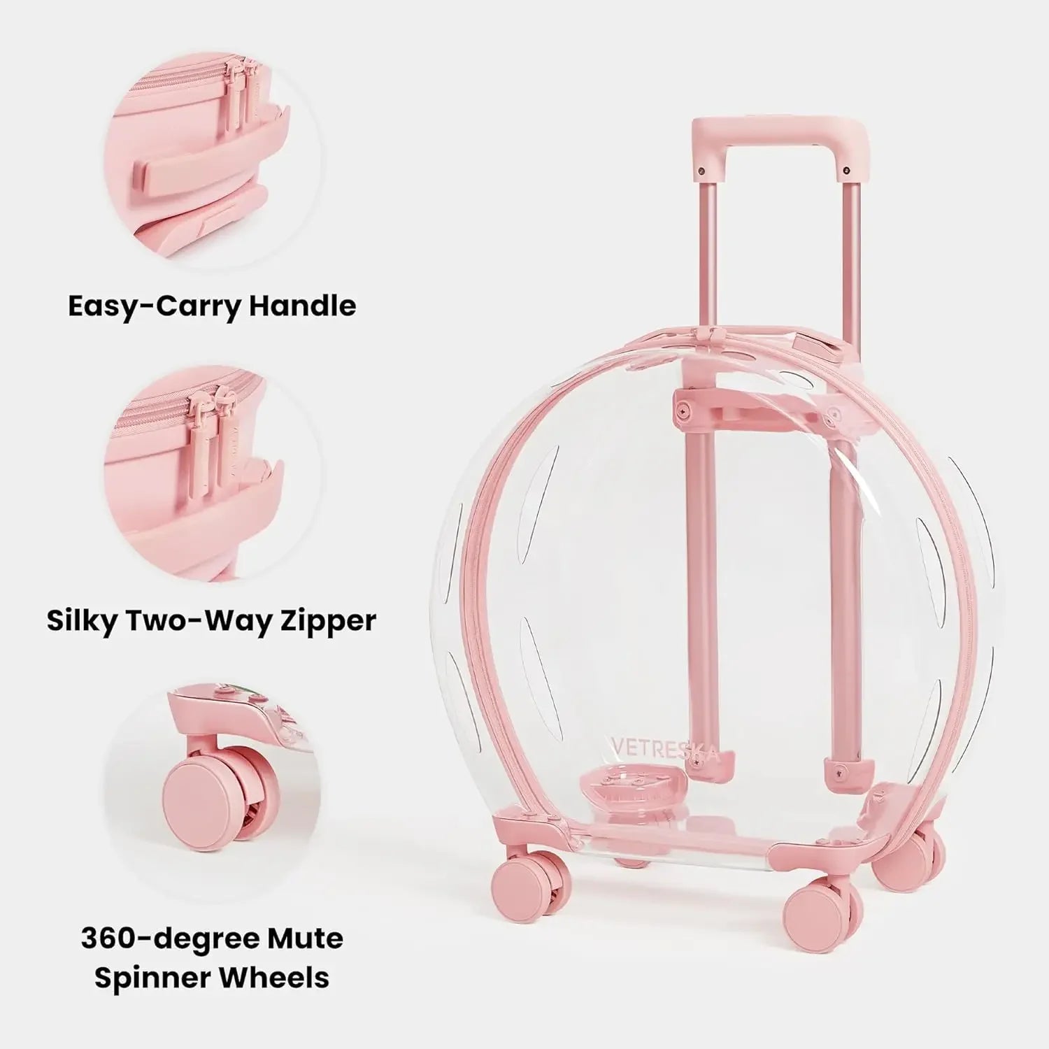 Pet Carrier with 2 Mats, Pink Pet Transport Luggage with Wheels and Telescopic Handle - Bark & Meow Emporium