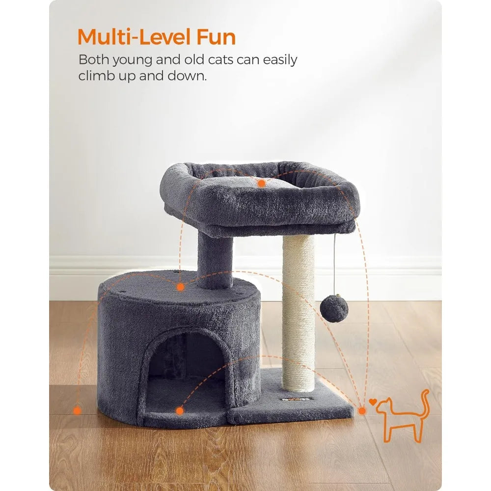 Cat Tree, Cat Tower with Sisal-Covered Scratching Post, Cat Condo with Padded Perch, for Small Spaces, Kittens, Smoky Gray - Bark & Meow Emporium