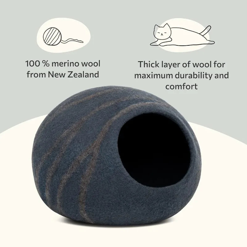 Premium Felt Cat Bed Cave - Handmade 100% Merino Wool Bed for Cats and Kittens - Bark & Meow Emporium