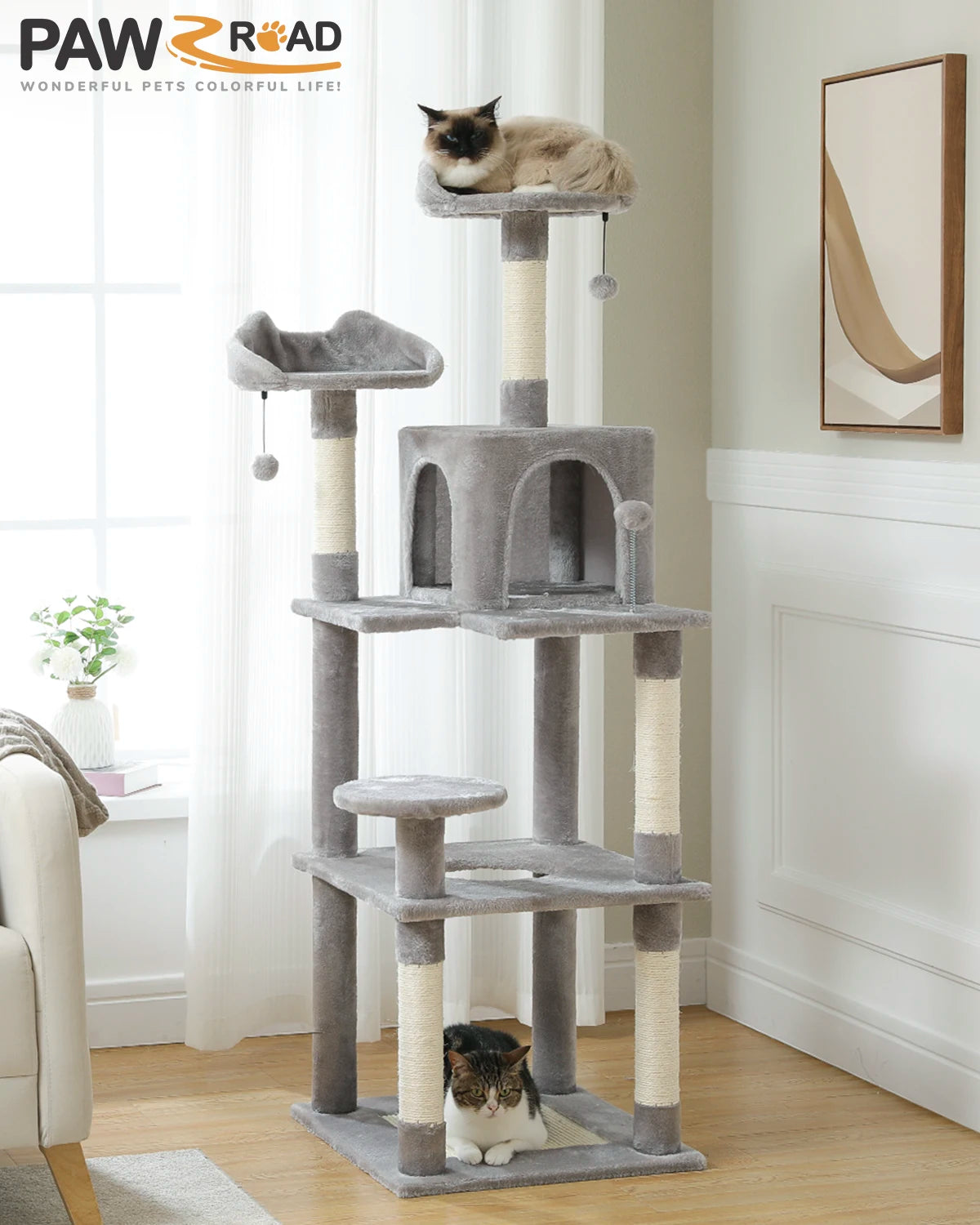 Multi-Level Cat Tree Tower Scratching Post for Indoor - Bark & Meow Emporium