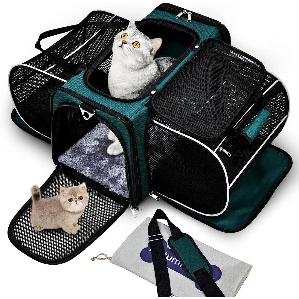 Soft-Sided Collapsible Travel Bag with Removable Fleece Cat Carrier - Bark & Meow Emporium