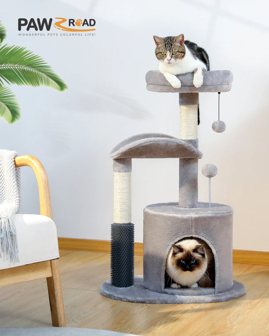 Tree Condo with Cat Toy Gift Indoor Self Grooming Brush - Bark & Meow Emporium