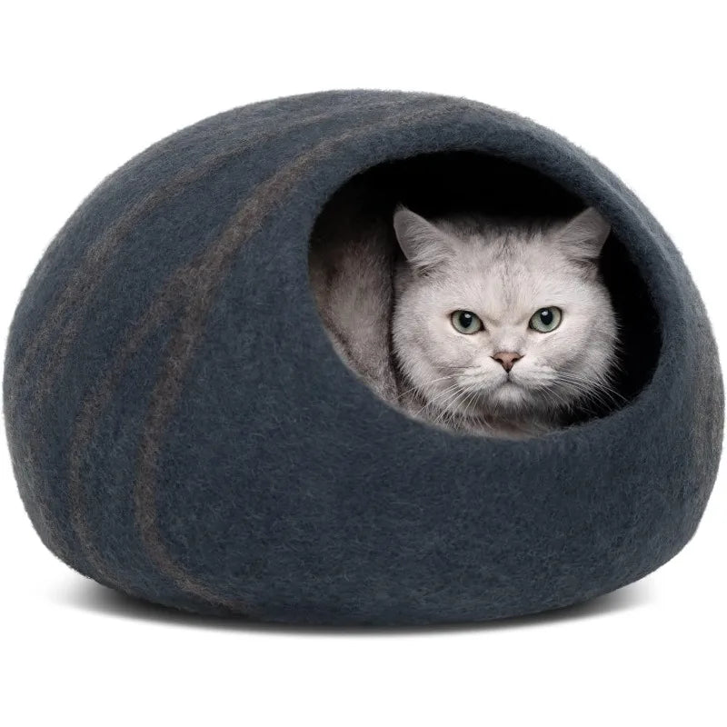 Premium Felt Cat Bed Cave - Handmade 100% Merino Wool Bed for Cats and Kittens - Bark & Meow Emporium