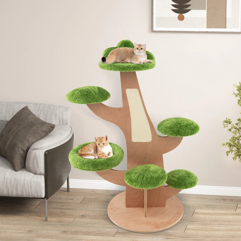 Sturdy Solid Construction  8 Tier Cat Tower  Pine Shape  Tree for Indoor with Sisal Scratching Board - Bark & Meow Emporium