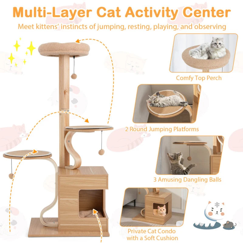 Sturdy Durable Construction Multi-layer Cat Tree Scratching  Tower with Condo Cushions - Bark & Meow Emporium