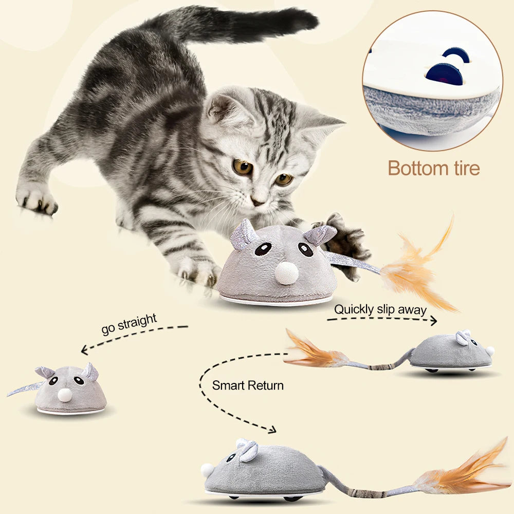 Cat Toys Automatic Interactive Plush Mouse Kitten Teaser Feather Toy - Bark & Meow Emporium