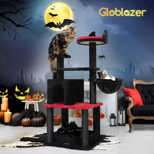 52 inches  Goth Cat Tree Tower Unique  with Coffin Bed for Indoor Cats, Scratching Posts, Hammock, Black - Bark & Meow Emporium