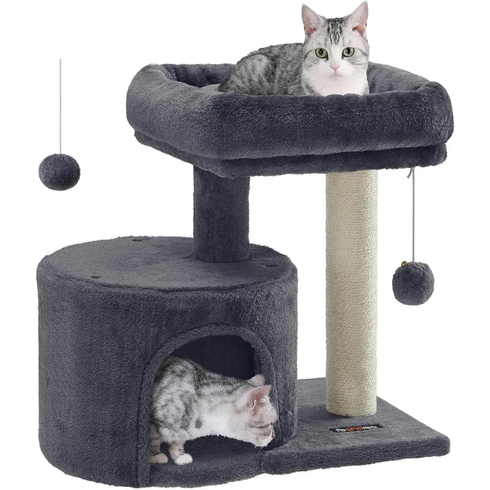 Cat Tree, Cat Tower with Sisal-Covered Scratching Post, Cat Condo with Padded Perch, for Small Spaces, Kittens, Smoky Gray - Bark & Meow Emporium