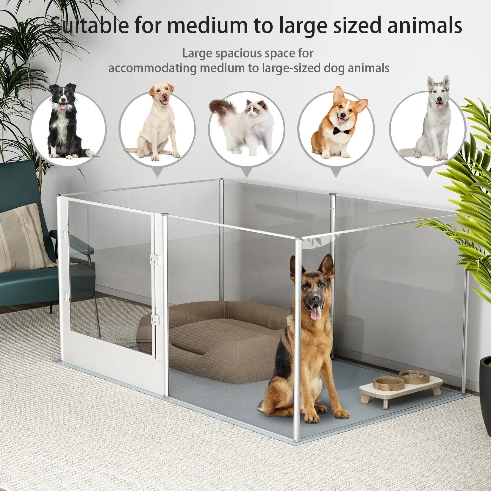 6 Panels Large Acrylic Dog Playpen Fence for Indoor - Bark & Meow Emporium