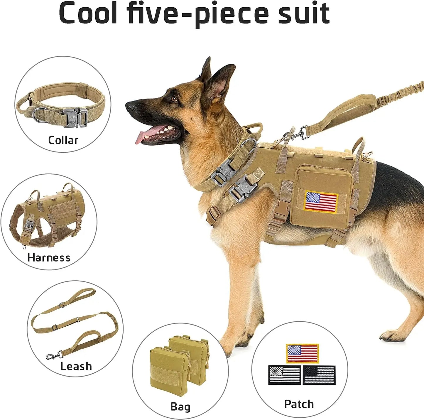 Forestpaw Tactical Dog Vest Harness and Easy Control Training Dog Collar with Bungee  Leash Set No Pull Military  Harness