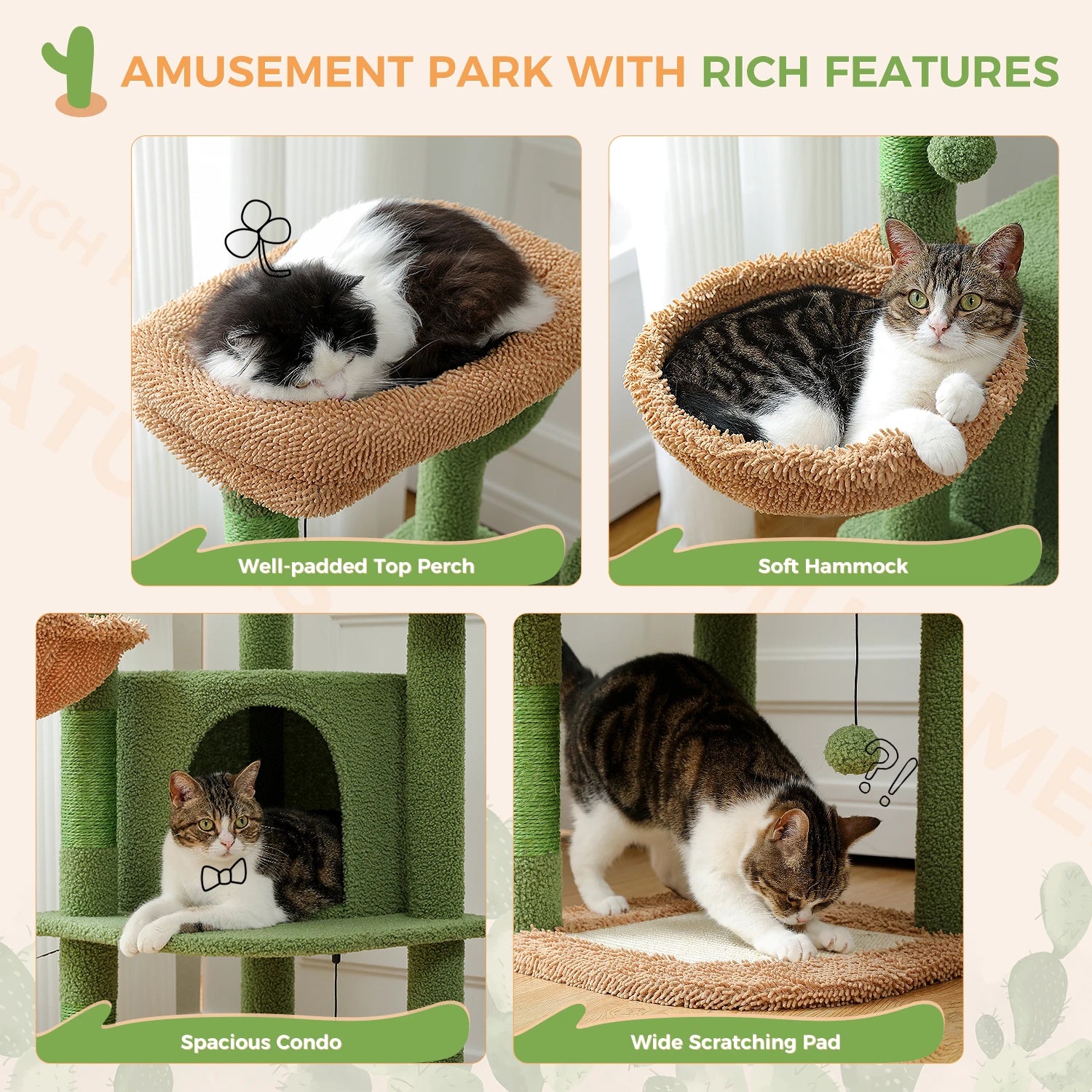 Cactus Cat Tree for Indoor with Scratching Posts & Pad - Bark & Meow Emporium