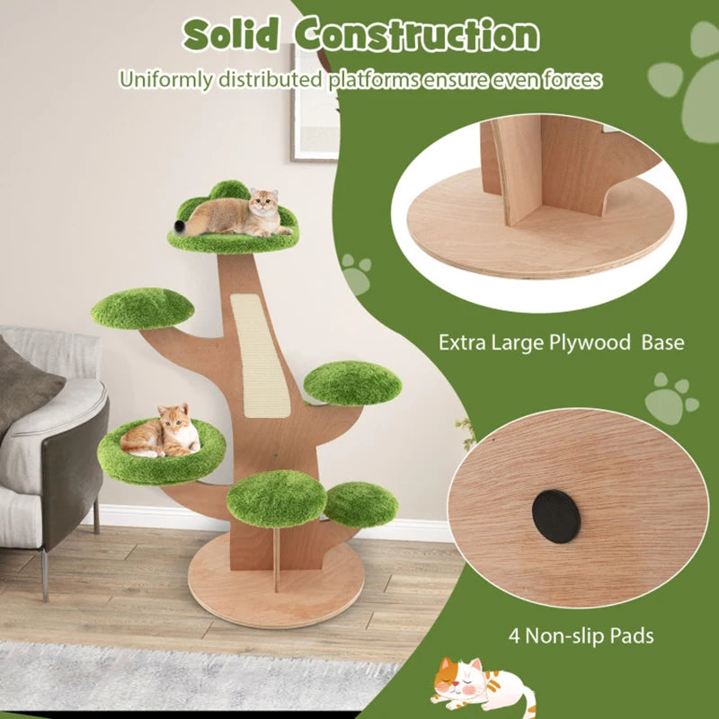 Sturdy Solid Construction  8 Tier Cat Tower  Pine Shape  Tree for Indoor with Sisal Scratching Board - Bark & Meow Emporium