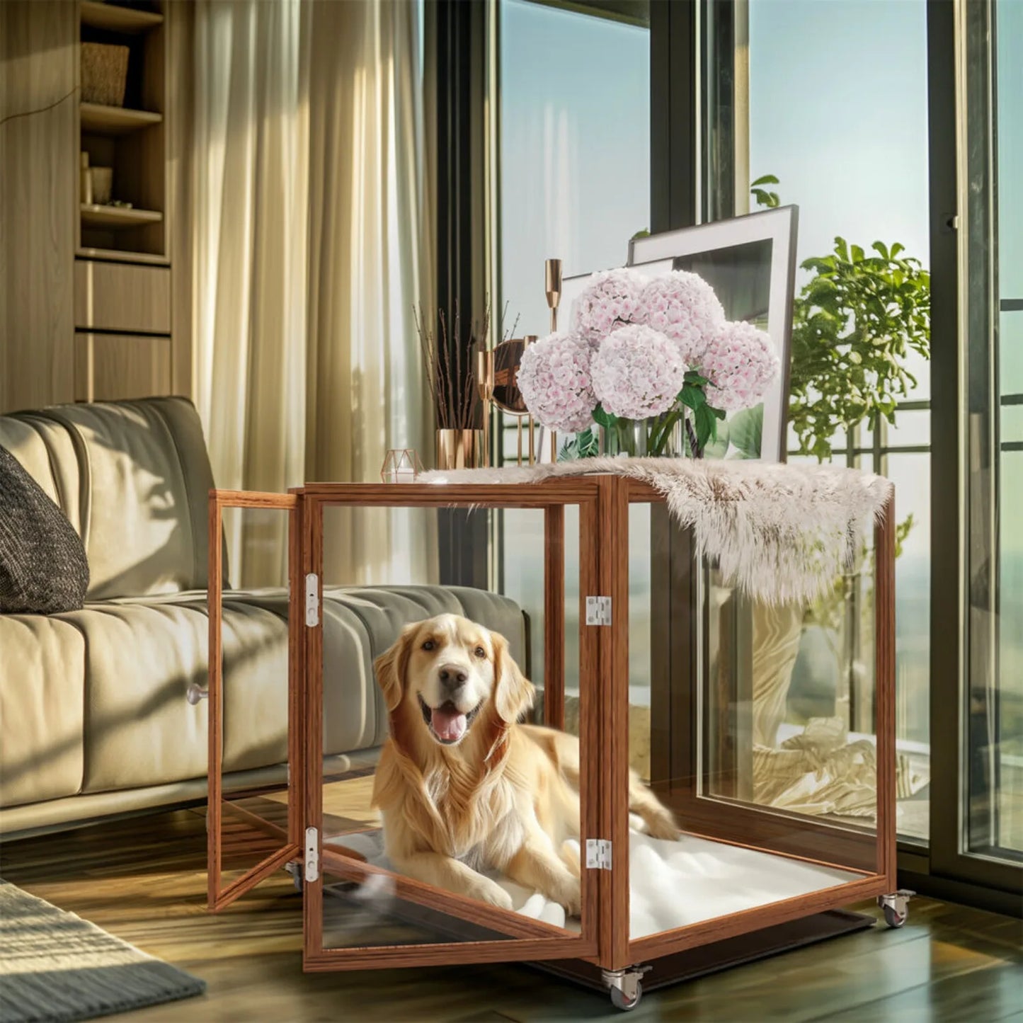 Tempered Glass Rolling Pet Kennels - Bark & Meow Emporium