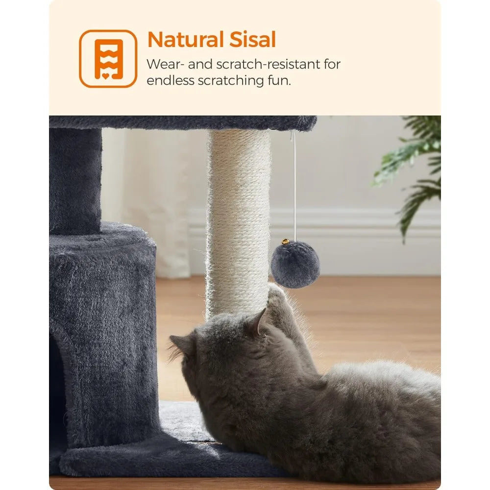 Cat Tree, Cat Tower with Sisal-Covered Scratching Post, Cat Condo with Padded Perch, for Small Spaces, Kittens, Smoky Gray - Bark & Meow Emporium