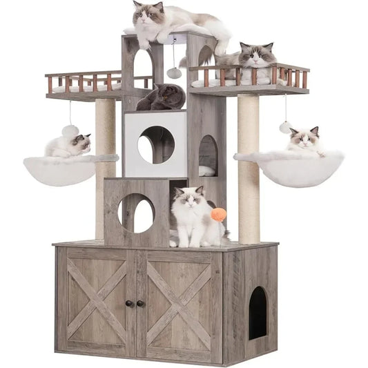 Cat Tree With Litter Box Enclosure for Indoor - Bark & Meow Emporium