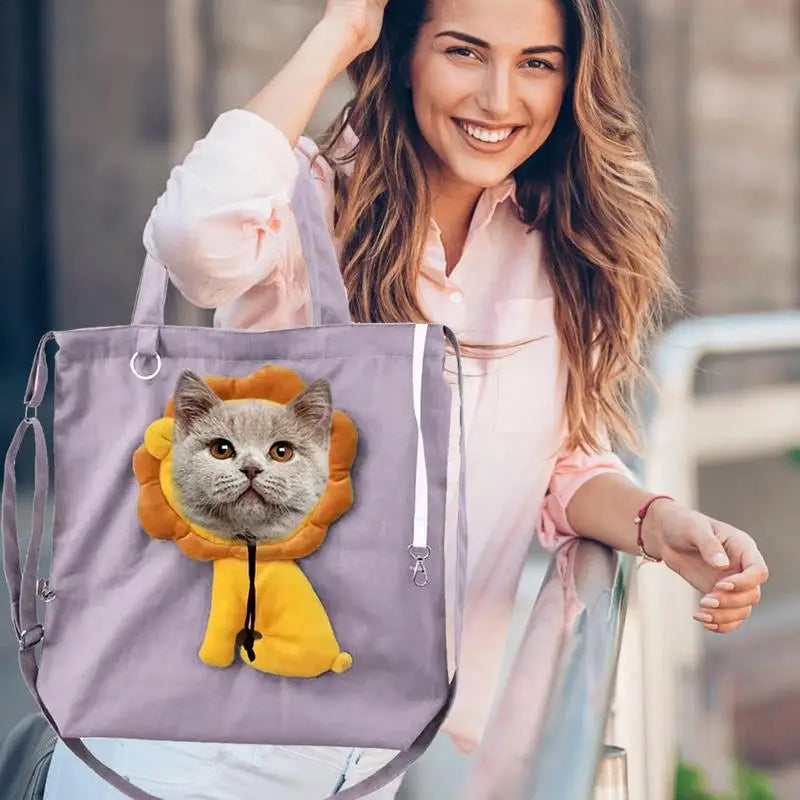 Soft Pet Carriers Portable Lion Cat Bag Breathable Bag Cat Dog Carrier Bags With Safety Elastic Cord Outgoing Travel Pet Handbag