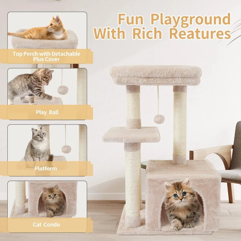 Cute  Cat Tree Tower  with Scratching Posts - Bark & Meow Emporium