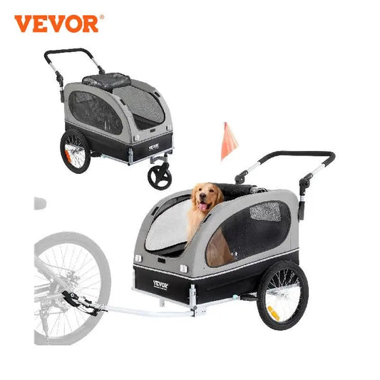 Pet Stroller Cart  Bike Trailer with Wheels Reflectors Easy Folding Cart - Bark & Meow Emporium