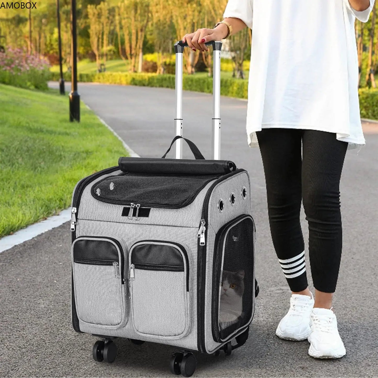 Pet Carrier Backpack with Detachable 4 Wheels