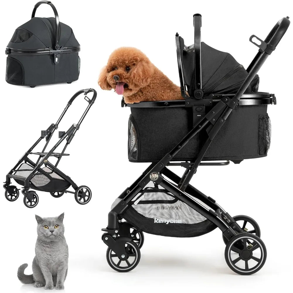 Detachable Carrier Pet Strollers in black 