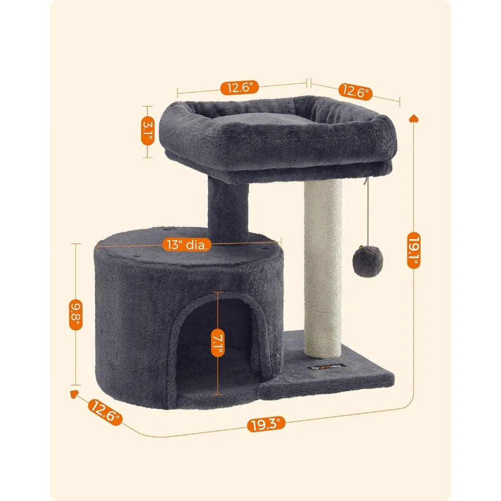 Cat Tree, Cat Tower with Sisal-Covered Scratching Post, Cat Condo with Padded Perch, for Small Spaces, Kittens, Smoky Gray - Bark & Meow Emporium