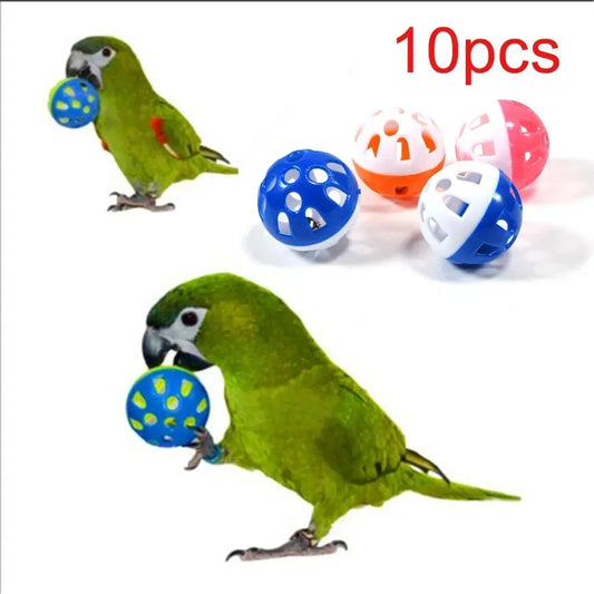 New 10pcs Pet Parrot Toy Colorful Hollow Rolling Bell Ball - Bark & Meow Emporium