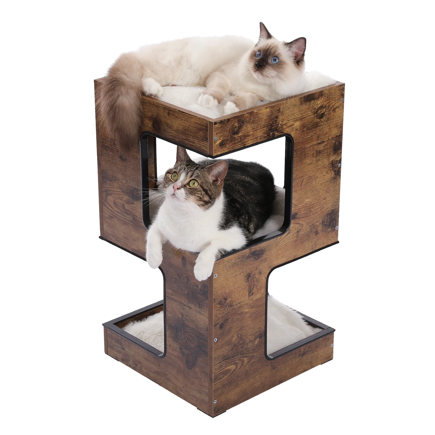 Modern Cat Tree with Scratcher Board Furniture Bed 3 Levels - Bark & Meow Emporium