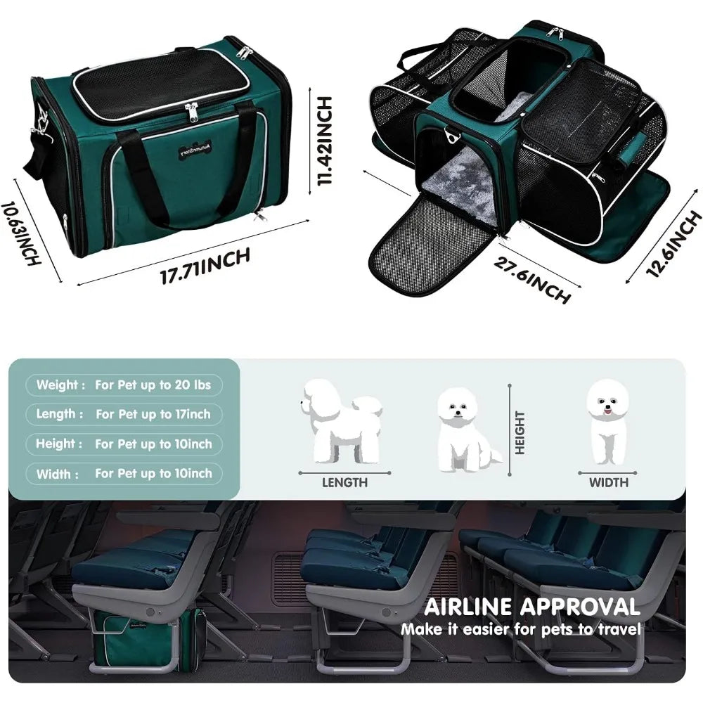 Soft-Sided Collapsible Travel Bag with Removable Fleece Cat Carrier - Bark & Meow Emporium