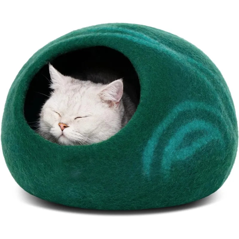 Premium Felt Cat Bed Cave - Handmade 100% Merino Wool Bed for Cats and Kittens - Bark & Meow Emporium