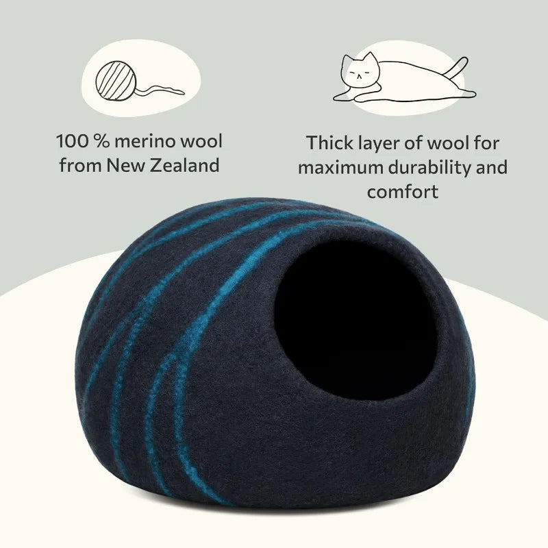 Premium Felt Cat Bed Cave - Handmade 100% Merino Wool Bed for Cats and Kittens - Bark & Meow Emporium