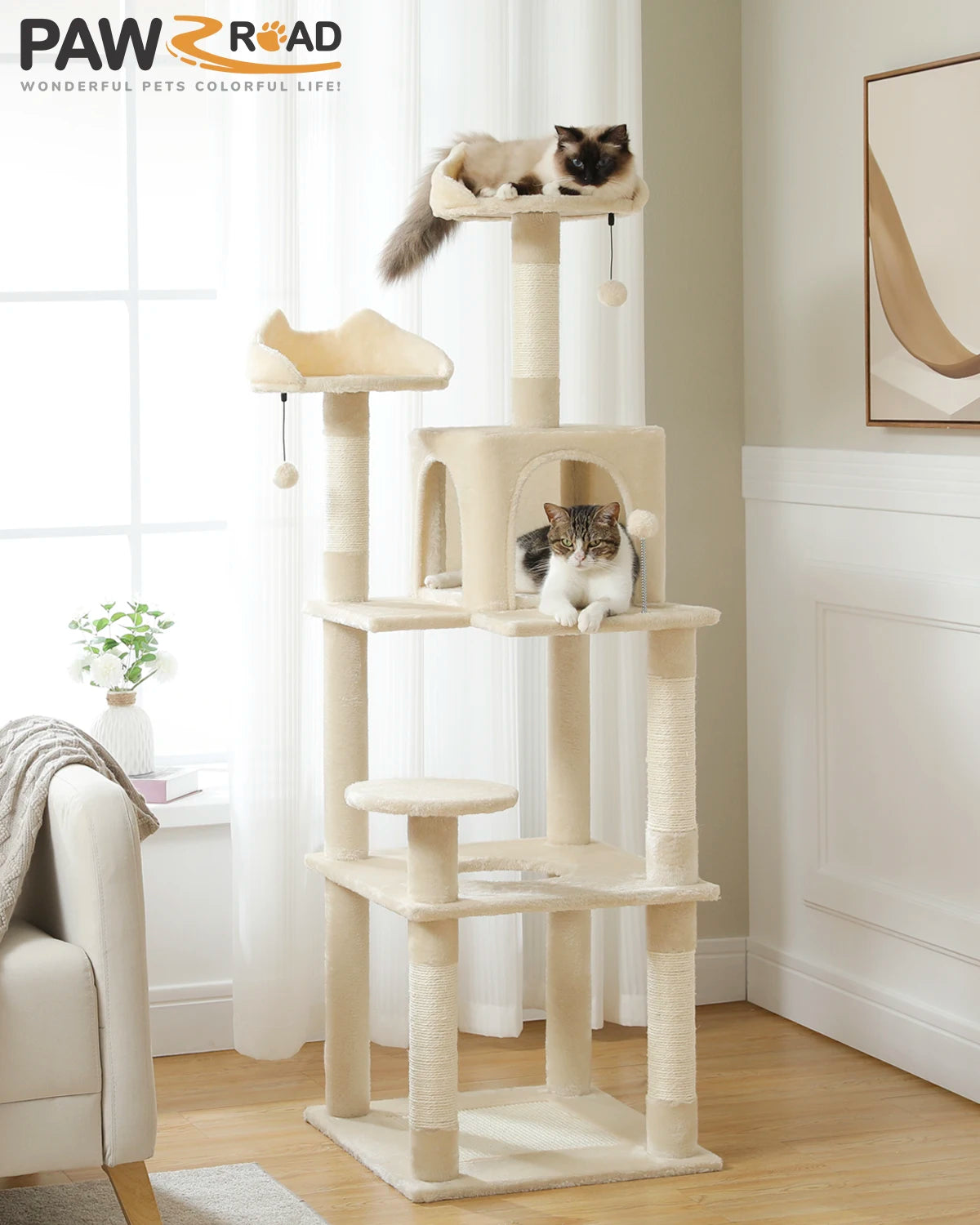 Multi-Level Cat Tree Tower Scratching Post for Indoor - Bark & Meow Emporium