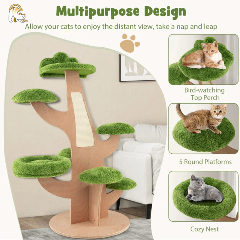 Sturdy Solid Construction  8 Tier Cat Tower  Pine Shape  Tree for Indoor with Sisal Scratching Board - Bark & Meow Emporium