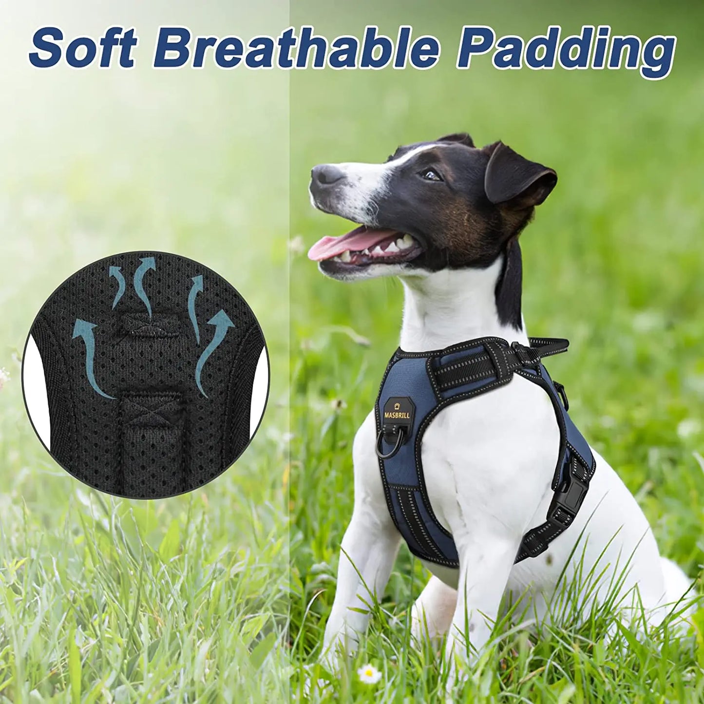 Adjustable Reflective Dog Vest Harness  with Soft Breathable Padding