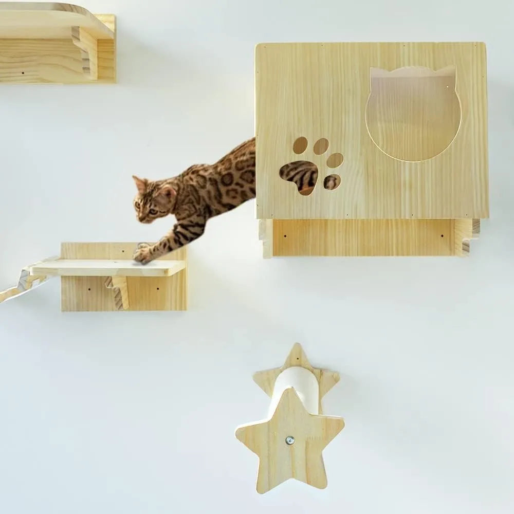 Wall Mounted  Steps Ladder Bed Activity Tree Cat Climbing Structure - Bark & Meow Emporium