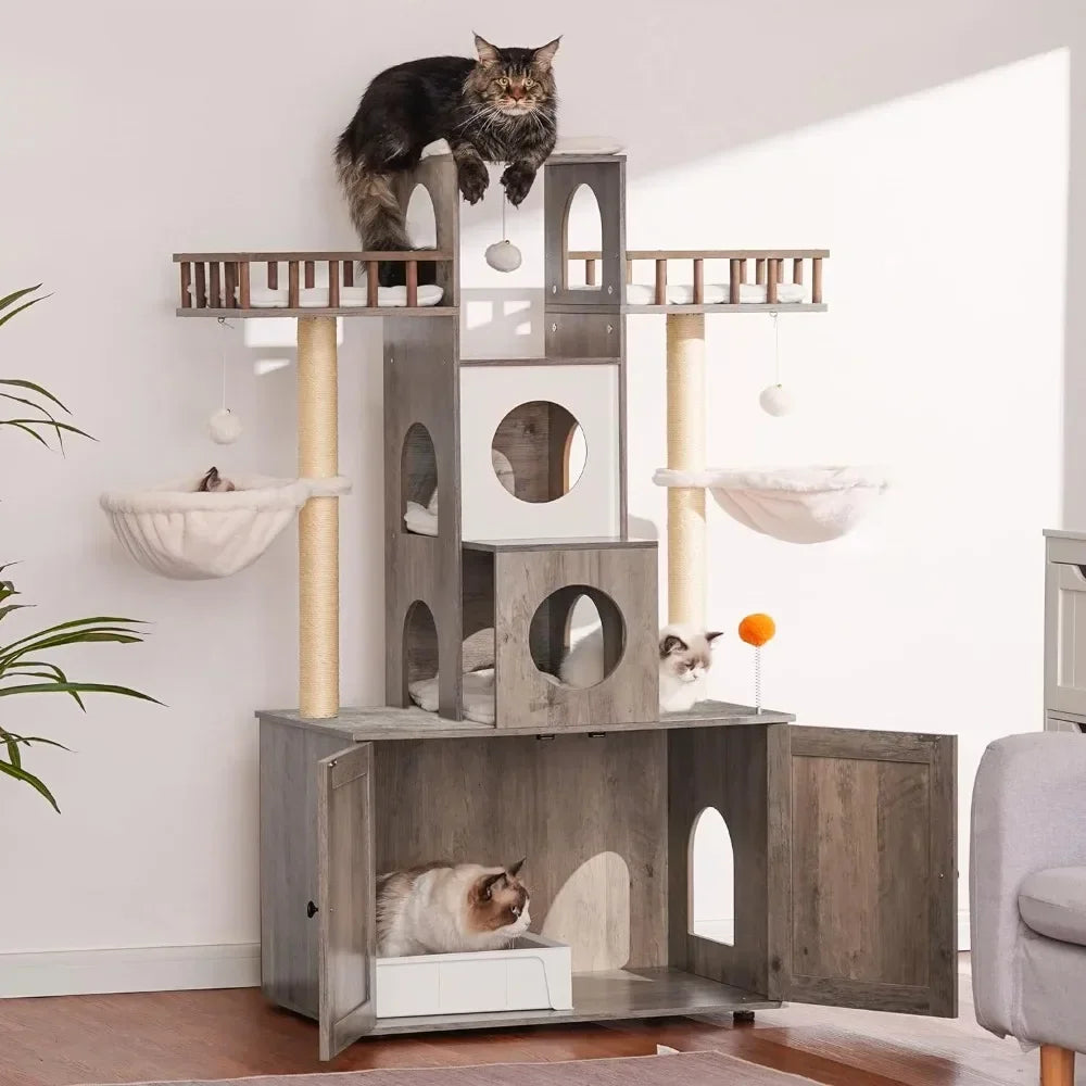 Cat Tree With Litter Box Enclosure for Indoor - Bark & Meow Emporium