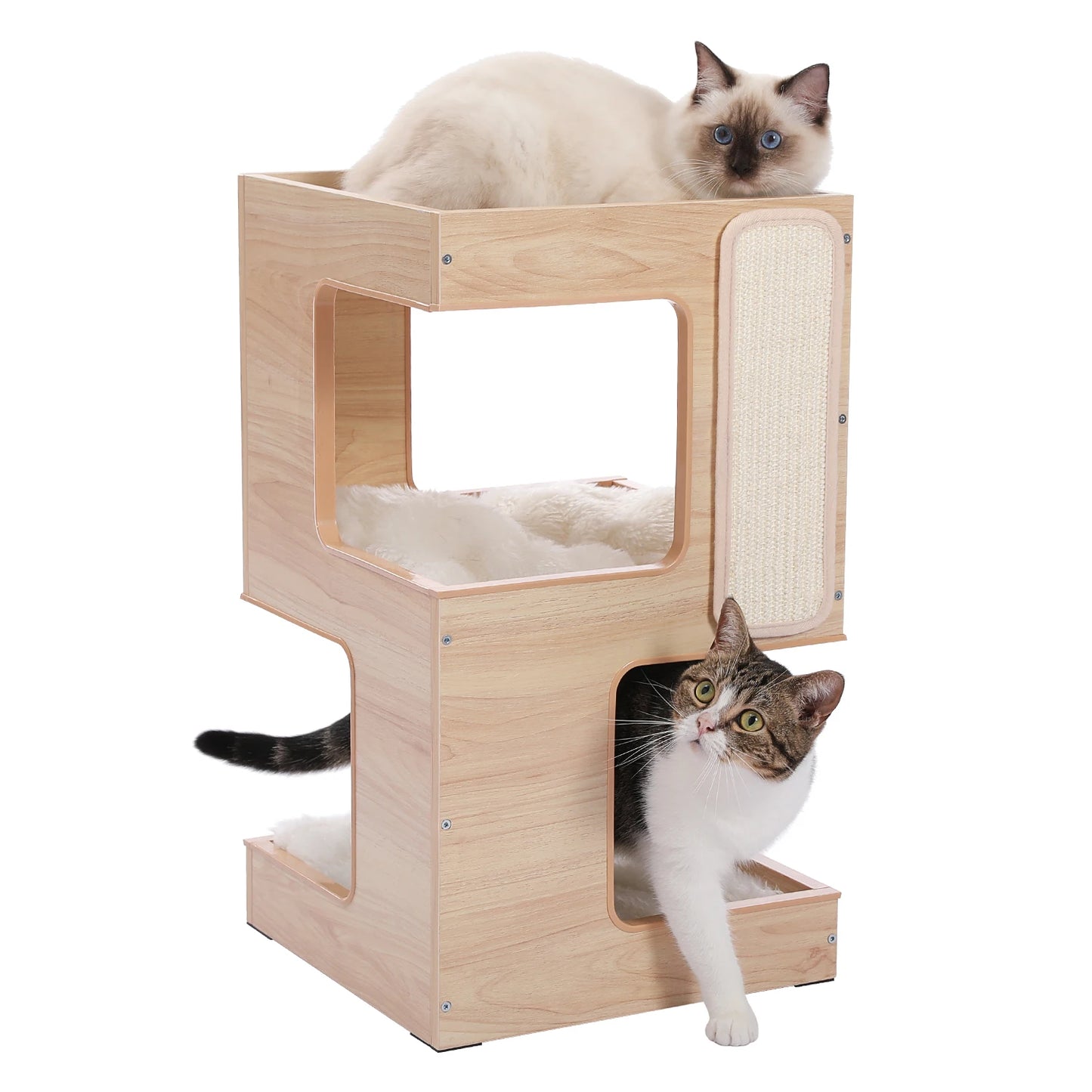 Modern Cat Tree with Scratcher Board Furniture Bed 3 Levels - Bark & Meow Emporium